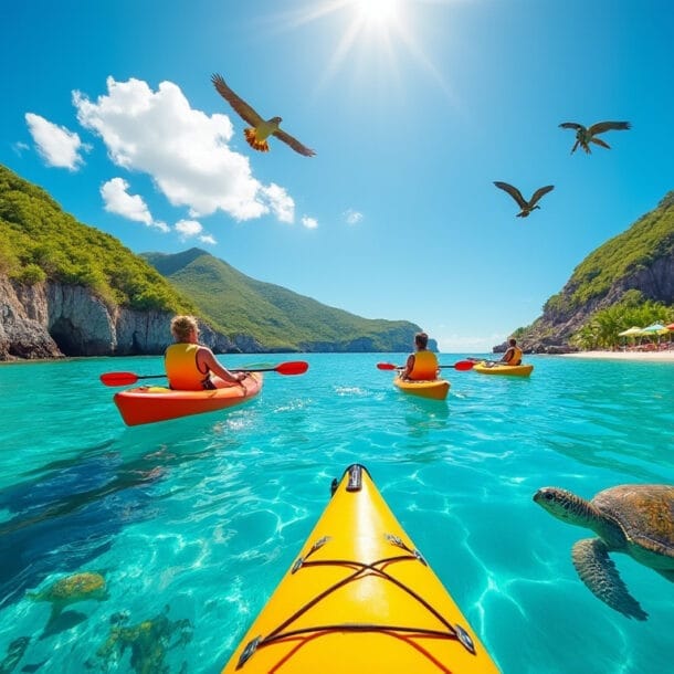 vivez une expérience inoubliable avec notre tour en kayak à la découverte des magnifiques plages de la baie de deshaies. explorez des paysages paradisiaques, observez la faune marine et profitez de moments de détente au cœur de la nature.